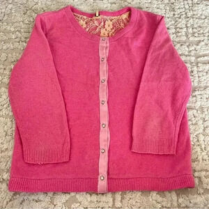 Free People 59%wool pink cardigan 17.5” pit to pit, cottage core, y2k